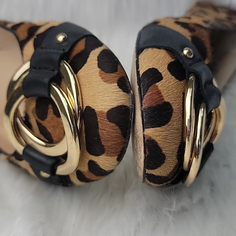 KARL LAGERFELD Liannes Leopard Animal Printed Calf Hair Embellished Ballet Flats